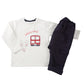 Completo 2 pezzi : maglia in cotone garzato elasticizzato con stampa e pantalone in felpa garzata