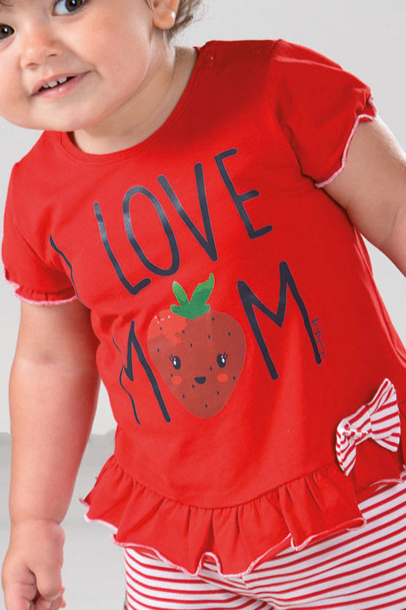 Completo mezza manica in cotone con stampa balza fiocco e short rigato