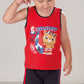 Completo in cotone con stampa profili in contrasto + pantaloncino con bande laterali