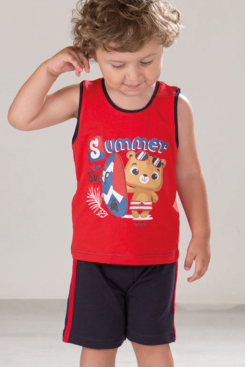 Completo in cotone con stampa profili in contrasto + pantaloncino con bande laterali