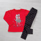 Completo: maglia in cotone elasticizzato garzato con stampa, glitter e leggings con stampa pois glitter