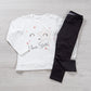 Completo: maglia in cotone con stampa e leggings effetto jeans