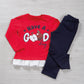 Completo: maglia in cotone con stampa e leggings in tessuto jeans elasticizzato con tasche