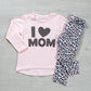 Completo in cotone elasticizzato con stampa e leggings fantasia animalier