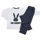 Completo 2 pezzi: Maglia in cotone elasticizzato garzato con stampa + pantalone effetto jeans