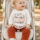 Completo 2 pezzi : Maglia in cotone elasticizzato garzato con stampa + pantalone in velluto a coste