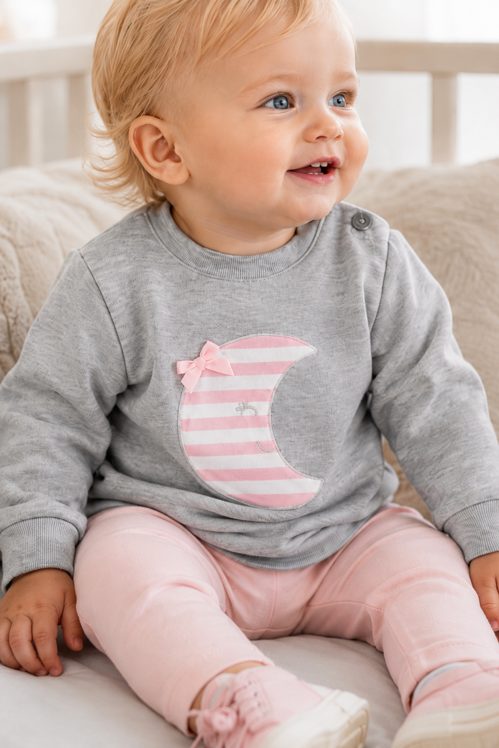 Completo 2 pezzi: Maglia in felpa garzata con ricamo luna + leggings in cotone elasticizzato garzato