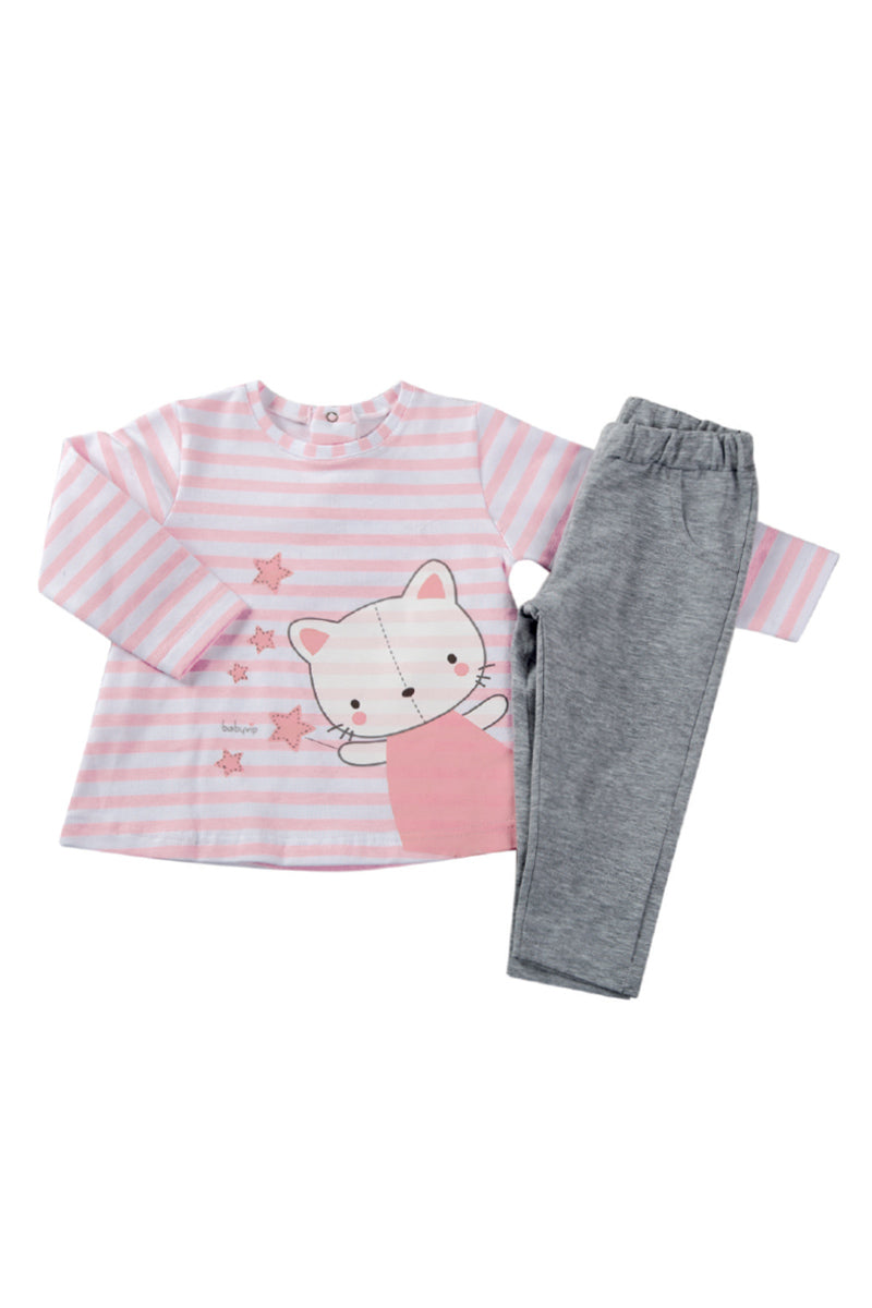 Completo 2 pezzi: Completo 2 pezzi: Maglia in cotone elasticizzato garzato con stampa + leggings in cotone elasticizzato garzato