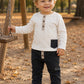 Completo 2 pezzi: Maglia in cotone elasticizzato garzato con tasca + pantalone effetto jeans