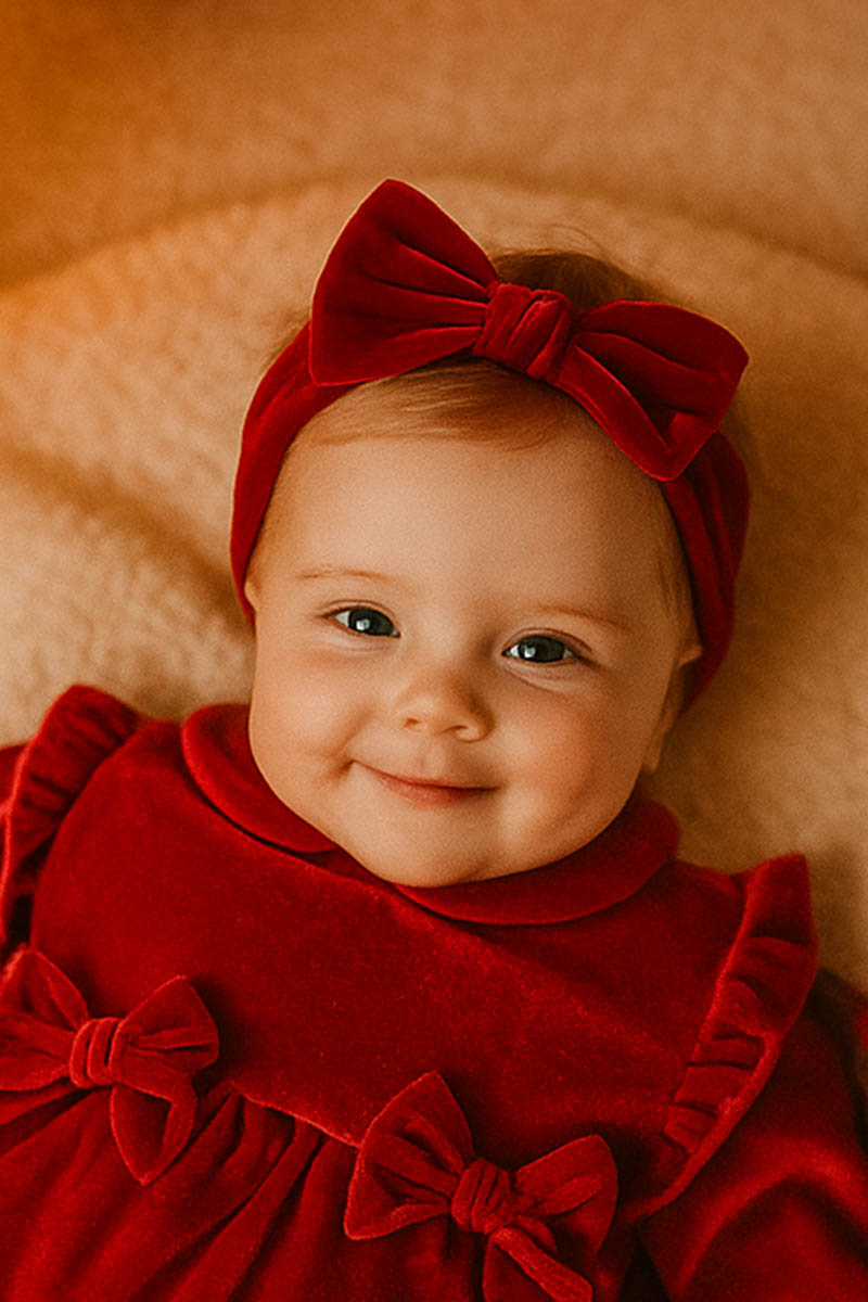 Fascia per capelli in velluto con fiocco in raso