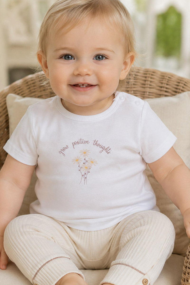 T-shirt neonata a mezza manica  in cotone organico con stampa