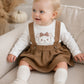Completo 2 pezzi: T-shirt in cotone elasticizzato garzato con stampa - gonnellina in dainetto con bretelle
