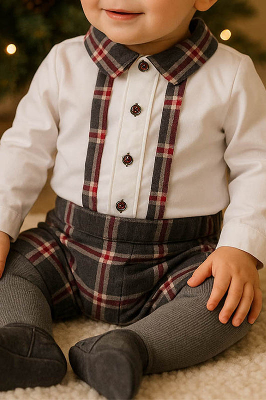 Bermuda in flanella a quadri con pencee bottoni applicati