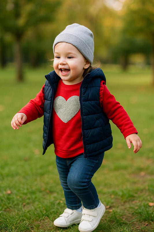 Maglia in felpa garzata con stampa cuore effetto glitter e balze