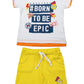 Completo mezza manica in cotone elasticizzato con stampa e profili in contrasto e coulisse