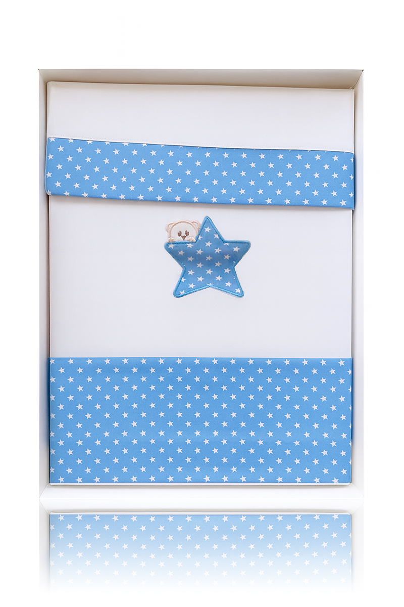 Set lenzuola 3 pezzi per carrozzina e culletta con stella e orsetto