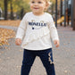 Completo 2 pezzi : Maglia in cotone elasticizzato garzato con stampa + pantalone in velluto a coste