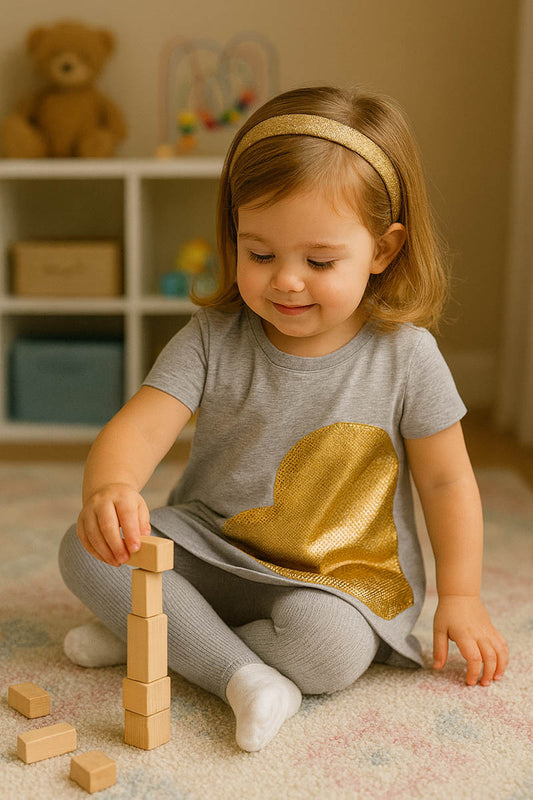 Vestitino in felpa garzata mezza manica con inserto cuore