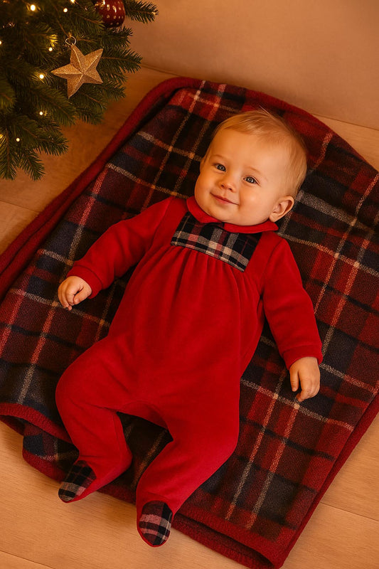 Tutina in ciniglia con inserti in flanella scozzese