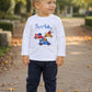 Completo: maglia in cotone con stampa e pantalone in tessuto effetto jeans con risvolti