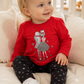 Completo: maglia in cotone elasticizzato garzato con stampa, glitter e leggings con stampa pois glitter