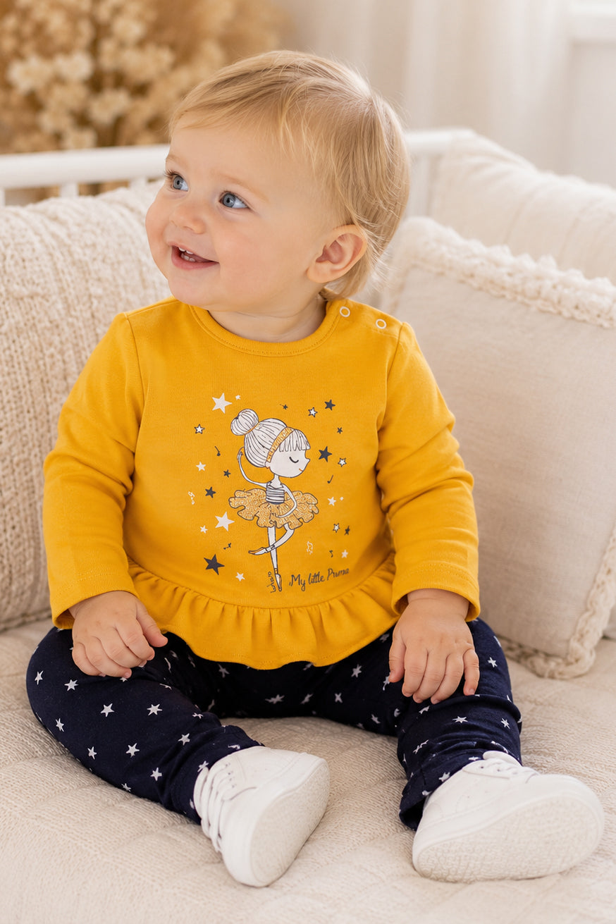 Completo maglia e leggings in cotone elasticizzato garzato con stampa