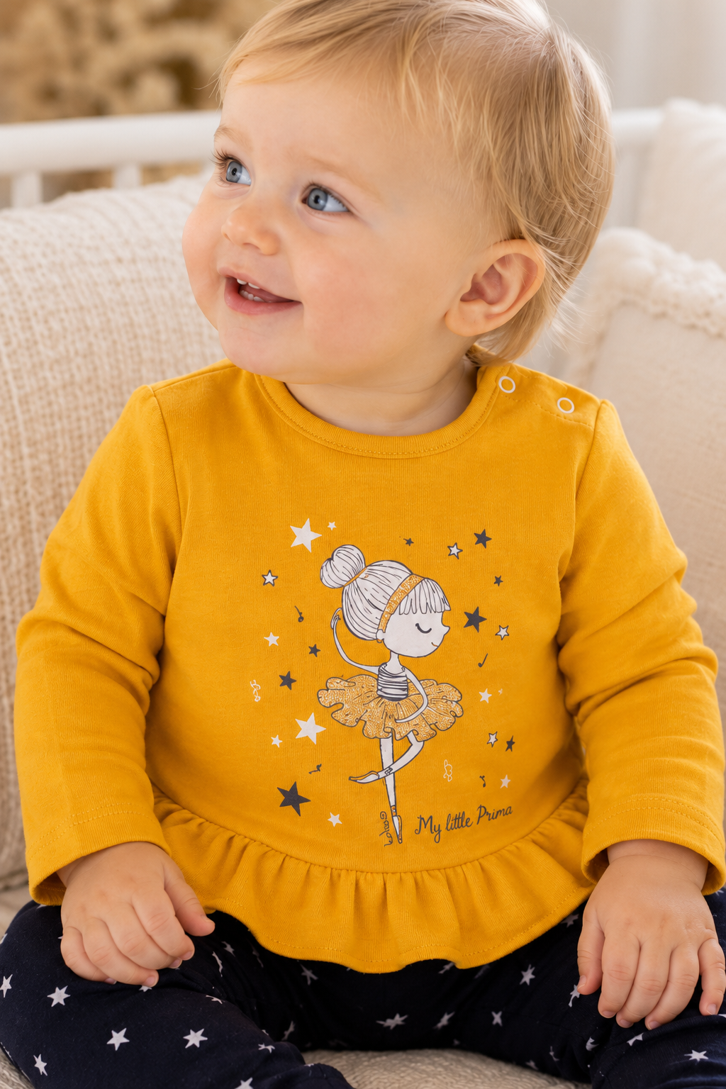 Completo maglia e leggings in cotone elasticizzato garzato con stampa