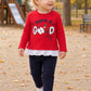 Completo: maglia in cotone con stampa e leggings in tessuto jeans elasticizzato con tasche