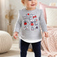 Completo: maglia in cotone elasticizzato con stampa inserto finta camicia sul fondo e leggings elasticizzato effetto jeans a pois