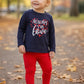 Completo: maglia in cotone elasticizzato garzato con spacchetti sul fondo e stampa + leggings