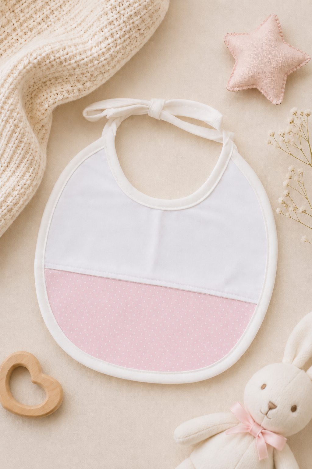 Bavetta in tela di cotone con inserto in tela con micropois