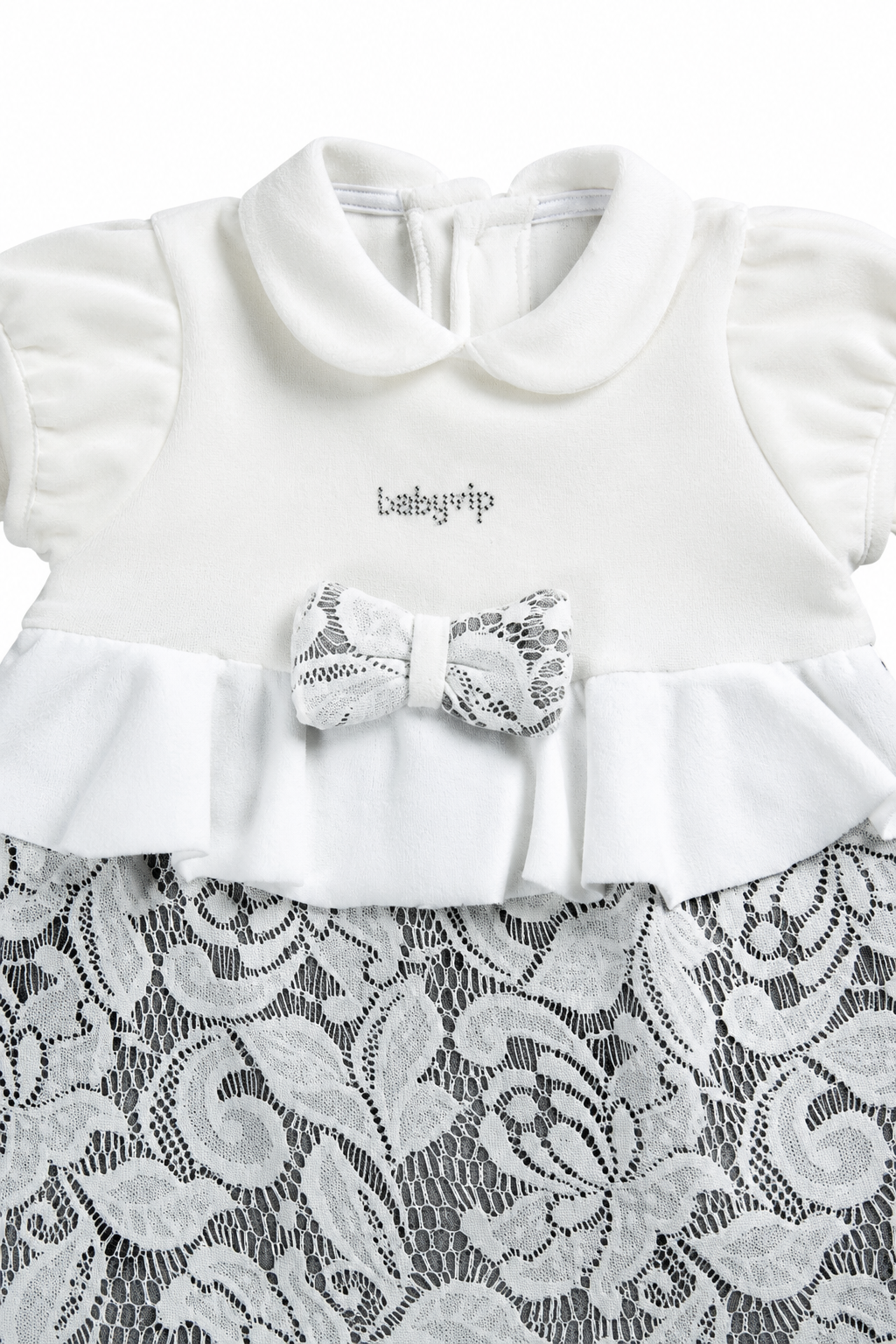 Vestitino in ciniglia con pizzo e strass