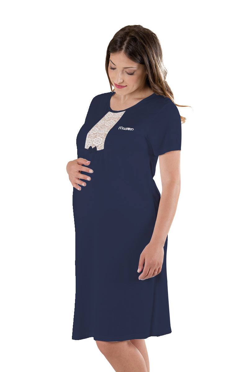 Camicia da notte mezza manica con scollo e inserti in pizzo