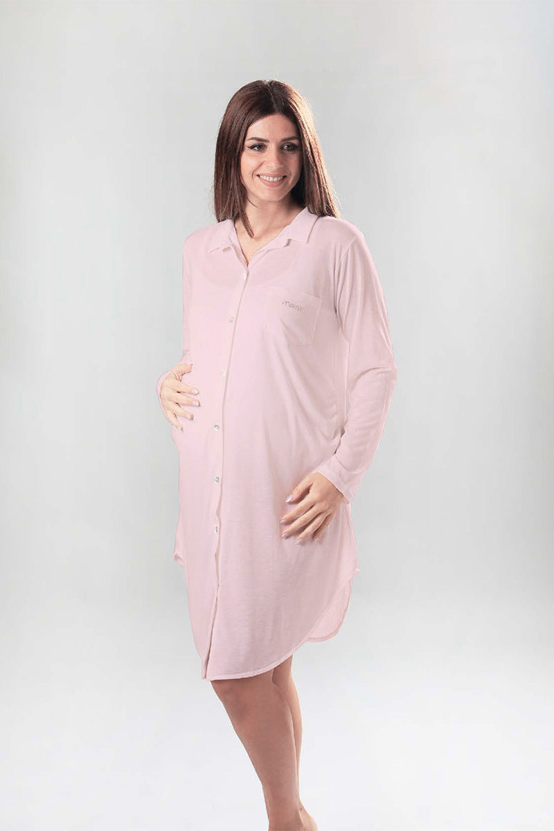 Camicia clinica aperta davanti manica lunga con colletto e strass