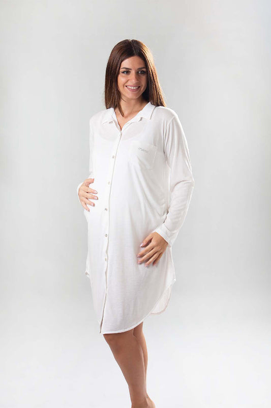 Camicia clinica aperta davanti manica lunga con colletto e strass