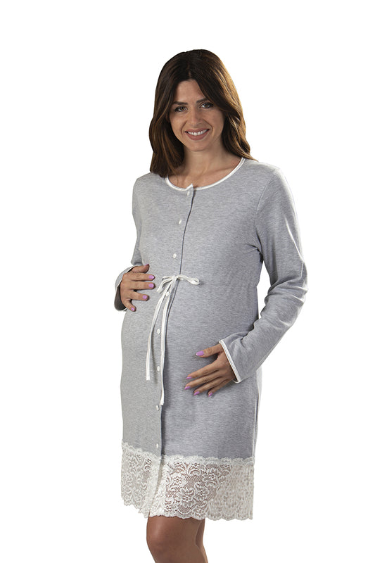 Camicia clinica aperta davanti manica lunga in cotone con pizzo