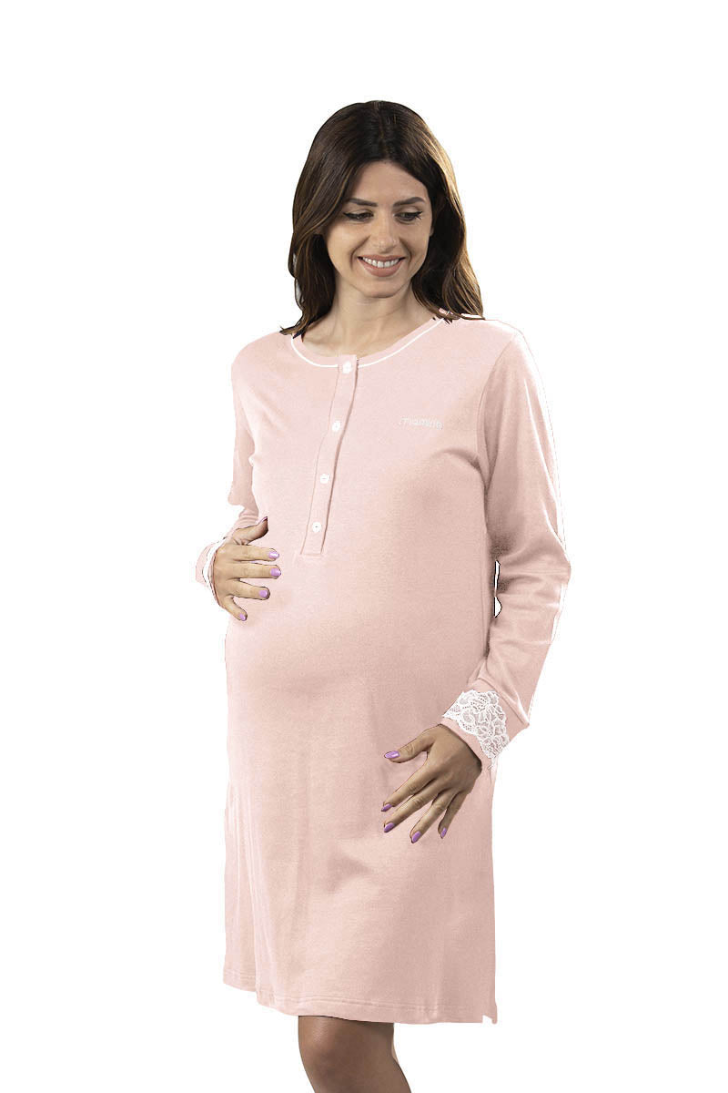 Camicia da notte premaman modello serafino manica lunga con pizzo e strass