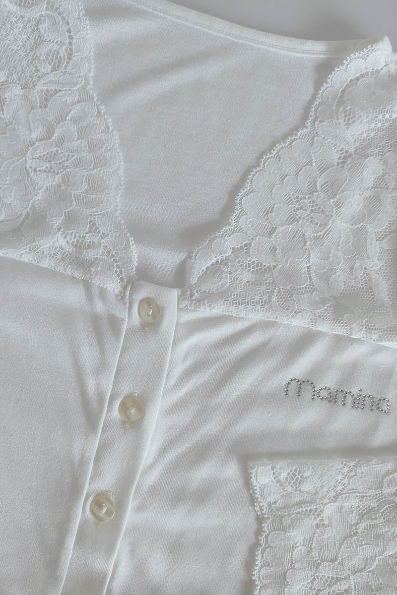 Camicia da notte mod. serafino a manica lunga con inserti in pizzo