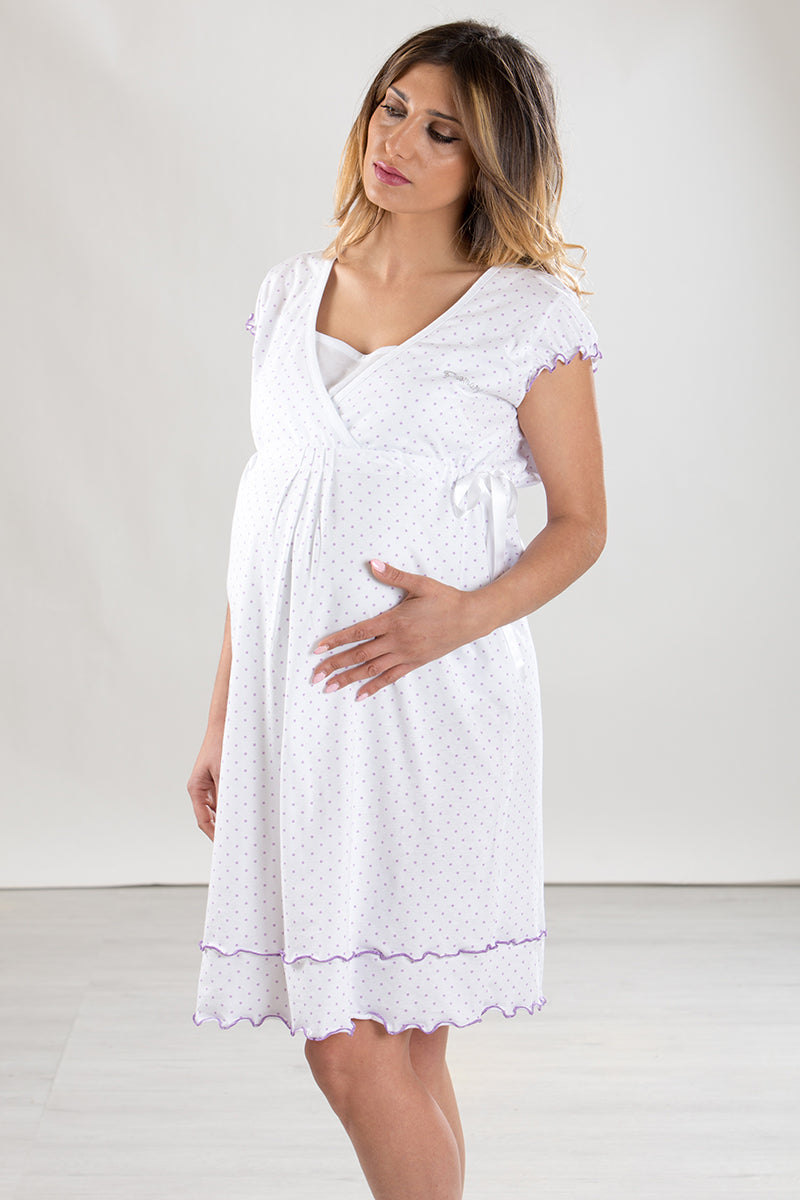 Camicia da notte per gravidanza e allattamento mezza manica a pois