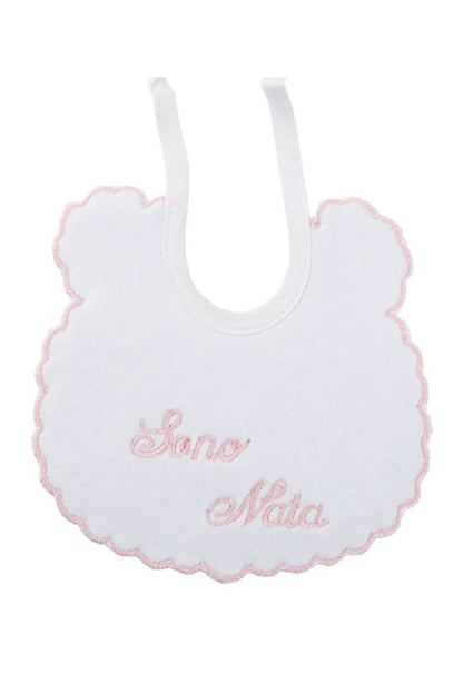 Bavetta neonato in cotone con ricamo "Sono Nato"