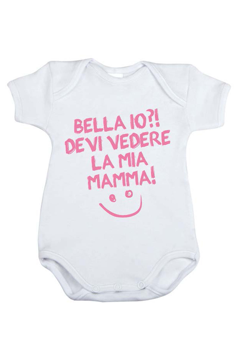 Body mezza manica in cotone con stampa "bella io?! devi vedere la mia mamma"