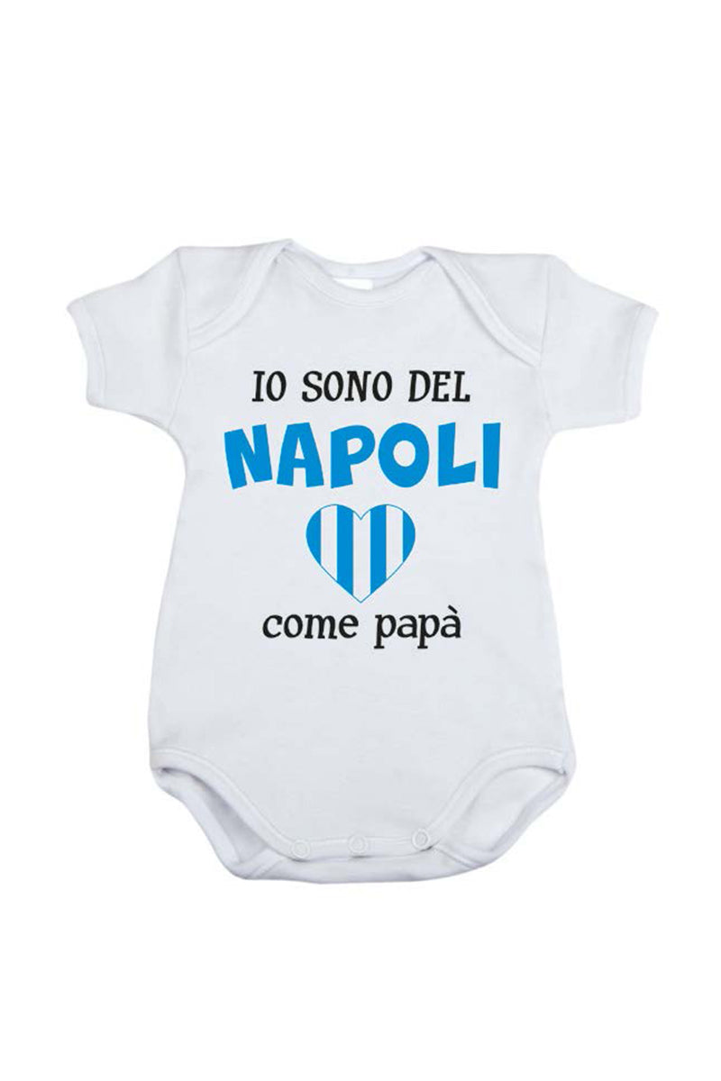 Body mezza manica in cotone con stampa "io sono del napoli come papà"