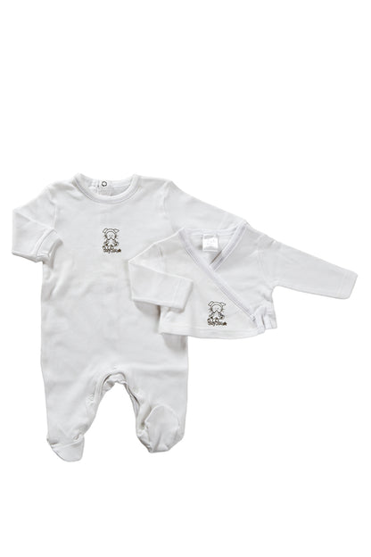 completo neonato/a 2 pezzi: tutina + scaldacuore  in caldo cotone con stampa silver