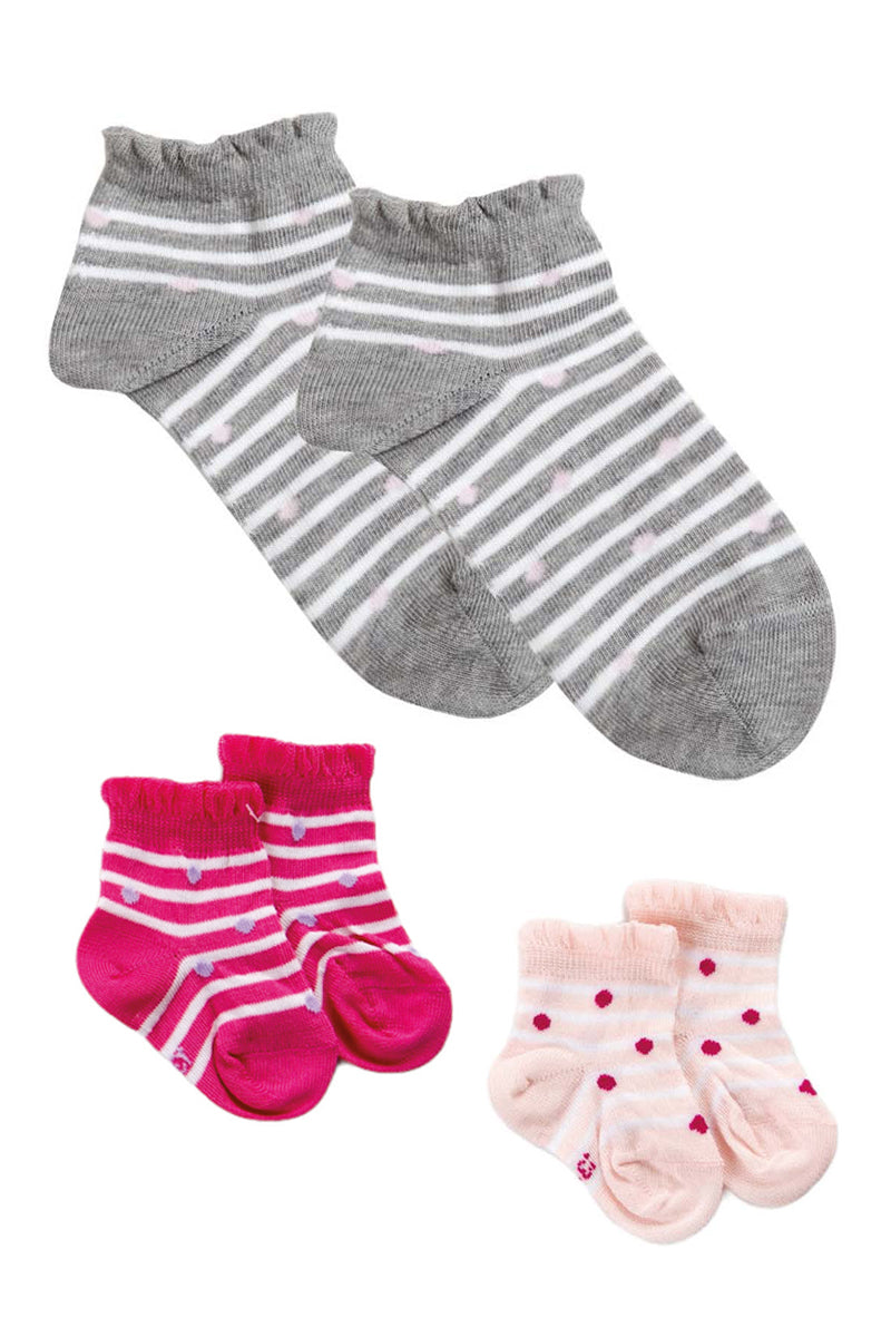 3 Paia di Calzini Corti in Cotone Mercerizzato con Righe e Pois – BabyVip