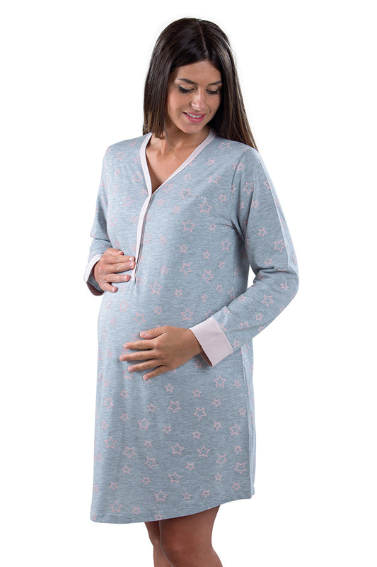 Camicia da notte per gravidanza e allattamento manica lunga