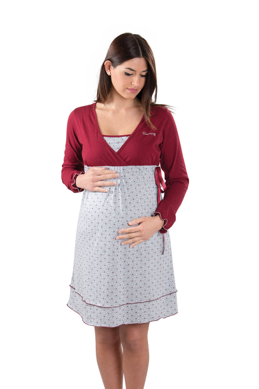 Camicia da notte per gravidanza e allattamento manica lunga