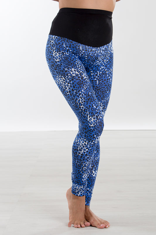 Leggings stampato premaman conformato (fantasia maculata blu-bianco-nero)