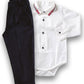 Completo 2 pezzi : body a camicia in flanella con profilo francese + pantalone in velluto millerighe