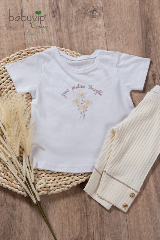 T-shirt neonata a mezza manica  in cotone organico con stampa
